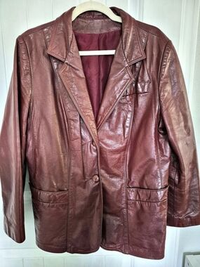 Vintage 1970s Oxblood Red Leather Jacket Blazer Made In NYC Size 10/12